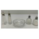 Vintage Crystal And Glass Items Including Fostoria Silver Plate Overlay Divided Snack Dish And More