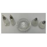 Vintage Crystal And Glass Items Including Fostoria Silver Plate Overlay Divided Snack Dish And More