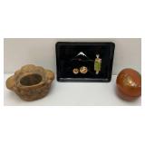 Vintage Collectible Oriental Items Including Laquered Egg Trinket Box And More