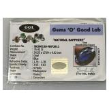 GGL LAB Natural Sapphire 35.42 CTs. Blue Oval (With Card)