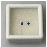 GDL Labs Natural Blue Sapphire Gemstone Princess Cut  .10 Ct. =/- For Two Pieces (With Card)