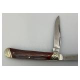 Vintage Rough Ryder Double Bladed Pocket Knife With Red Bone handle