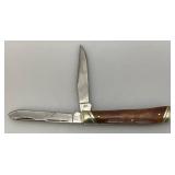 Vintage Rough Ryder Double Bladed Pocket Knife With Red Bone handle