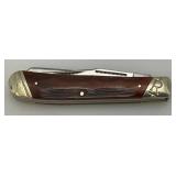 Vintage Rough Ryder Double Bladed Pocket Knife With Red Bone handle