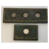Misc. Silver Coins Including Barber Dimes And Jefferson Nickels Both In Protective Holder