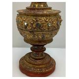 EST. $175.00 - $600.00 Burmese Guilded Offering Vessel From Berma (Repaired) 22"