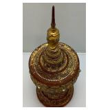EST. $175.00 - $600.00 Burmese Guilded Offering Vessel From Berma (Repaired) 22"