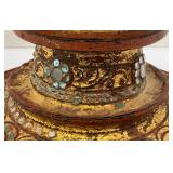 EST. $175.00 - $600.00 Burmese Guilded Offering Vessel From Berma (Repaired) 22"