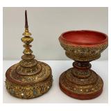 EST. $175.00 - $600.00 Burmese Guilded Offering Vessel From Berma (Repaired) 22"