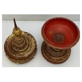 EST. $175.00 - $600.00 Burmese Guilded Offering Vessel From Berma (Repaired) 22"