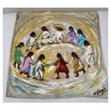 RARE Vintage Ted De Grazia "Los Ninos" Silk Scarf By Echo 26 1/2" x 26 1/2"