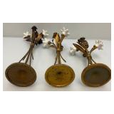 3 Antique Hollywood Regency Ceramic Lilies Ant Metal Candle Holders 9", 11" & 14"