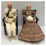 Vintage Hand Crafted Wax Grandma And Grandpa Figurines 14"