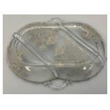 Vintage Silver Overlay Fostoria Century 3 Part Divided Relish Dish & Gravy Boat With Spoon