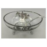 Vintage Silver Overlay Fostoria Century 3 Part Divided Relish Dish & Gravy Boat With Spoon