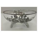 Vintage Silver Overlay Fostoria Century 3 Part Divided Relish Dish & Gravy Boat With Spoon