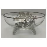 Vintage Silver Overlay Fostoria Century 3 Part Divided Relish Dish & Gravy Boat With Spoon