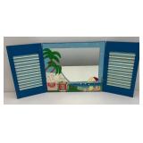 Antique Picture Frame 17" x 21" With Original Silhouette Art And Hand Painted Fold Open Shutter Mirror With Bermuda Art 18" x 20" Closed And 40" x 18" Open