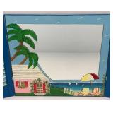 Antique Picture Frame 17" x 21" With Original Silhouette Art And Hand Painted Fold Open Shutter Mirror With Bermuda Art 18" x 20" Closed And 40" x 18" Open