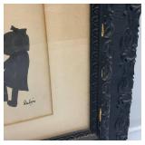 Antique Picture Frame 17" x 21" With Original Silhouette Art And Hand Painted Fold Open Shutter Mirror With Bermuda Art 18" x 20" Closed And 40" x 18" Open