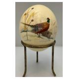 Hand Painted Pheasant Scene Ostrich Egg With Stand