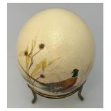 Hand Painted Pheasant Scene Ostrich Egg With Stand