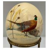 Hand Painted Pheasant Scene Ostrich Egg With Stand