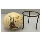 Hand Painted Pheasant Scene Ostrich Egg With Stand