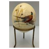 Hand Painted Pheasant Scene Ostrich Egg With Stand