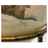 Hand Painted Pheasant Scene Ostrich Egg With Stand