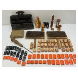 Misc. Vintage Wood Carved Items Including Camel Bone  Inlaid Trinket Box And More