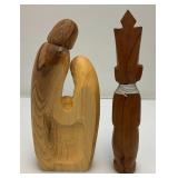 Misc. Vintage Wood Carved Items Including Camel Bone  Inlaid Trinket Box And More