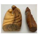 Misc. Vintage Wood Carved Items Including Camel Bone  Inlaid Trinket Box And More