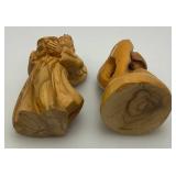 Misc. Vintage Wood Carved Items Including Camel Bone  Inlaid Trinket Box And More