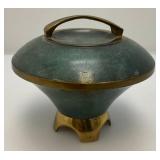 Vintage Very RARE Brass/Enamel Israeli Made Candy Dish With Lid 4 1/2" x 5 1/2"