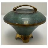 Vintage Very RARE Brass/Enamel Israeli Made Candy Dish With Lid 4 1/2" x 5 1/2"