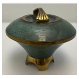 Vintage Very RARE Brass/Enamel Israeli Made Candy Dish With Lid 4 1/2" x 5 1/2"