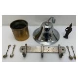 Misc. Heavy Metal Items Including Chrome bell, Heavy Brass Container And More