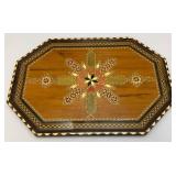 Vintage Handmade Wooden Music Boxes, Hummel Wooden Music Box & Inlaid Wooden Laquered Serving Tray (Cracks Present In Clearcoat)