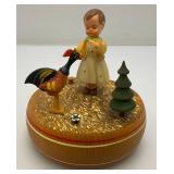 Vintage Handmade Wooden Music Boxes, Hummel Wooden Music Box & Inlaid Wooden Laquered Serving Tray (Cracks Present In Clearcoat)