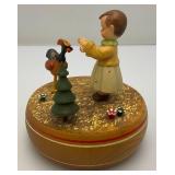 Vintage Handmade Wooden Music Boxes, Hummel Wooden Music Box & Inlaid Wooden Laquered Serving Tray (Cracks Present In Clearcoat)