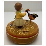 Vintage Handmade Wooden Music Boxes, Hummel Wooden Music Box & Inlaid Wooden Laquered Serving Tray (Cracks Present In Clearcoat)