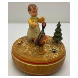 Vintage Handmade Wooden Music Boxes, Hummel Wooden Music Box & Inlaid Wooden Laquered Serving Tray (Cracks Present In Clearcoat)