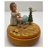 Vintage Handmade Wooden Music Boxes, Hummel Wooden Music Box & Inlaid Wooden Laquered Serving Tray (Cracks Present In Clearcoat)