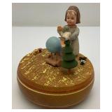 Vintage Handmade Wooden Music Boxes, Hummel Wooden Music Box & Inlaid Wooden Laquered Serving Tray (Cracks Present In Clearcoat)