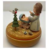 Vintage Handmade Wooden Music Boxes, Hummel Wooden Music Box & Inlaid Wooden Laquered Serving Tray (Cracks Present In Clearcoat)