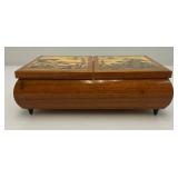 Vintage Handmade Wooden Music Boxes, Hummel Wooden Music Box & Inlaid Wooden Laquered Serving Tray (Cracks Present In Clearcoat)