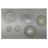 Vintage Crystal And Glass Items Including Fostoria Silver Plate Overlay Divided Snack Dish And More