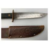 Vintage Hammer Brand Fixed Blade Knife with 5" Blade And Leather Sheath