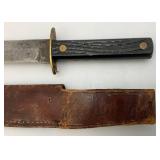 Vintage Hammer Brand Fixed Blade Knife with 5" Blade And Leather Sheath